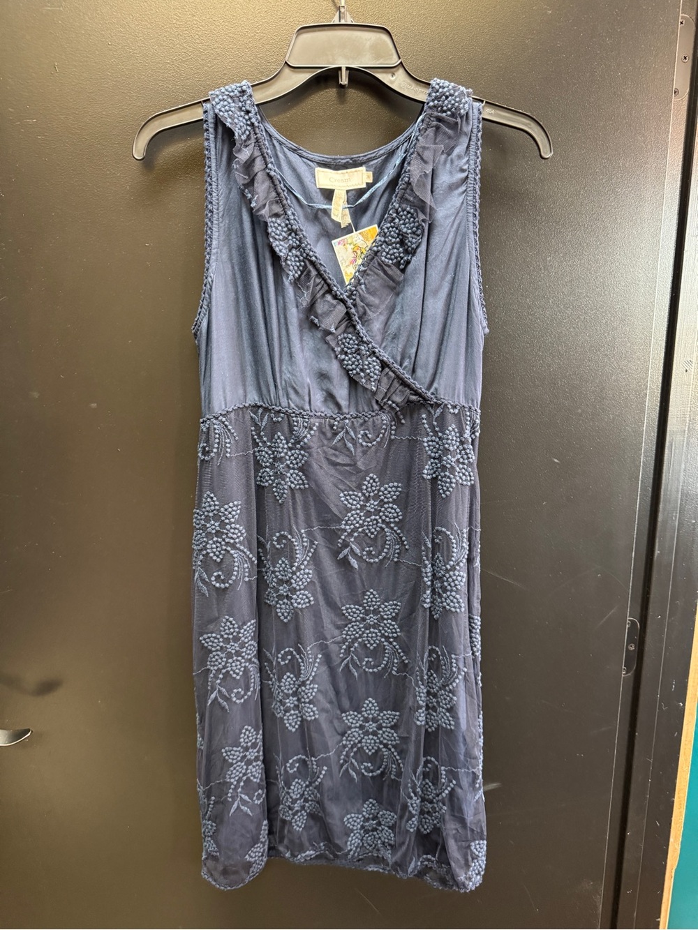 Sleeveless Embroidered Midi Dress in Navy